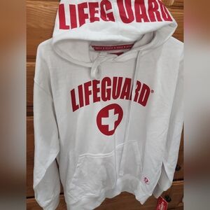 New York & Company White and Red Lifeguard Hoodie